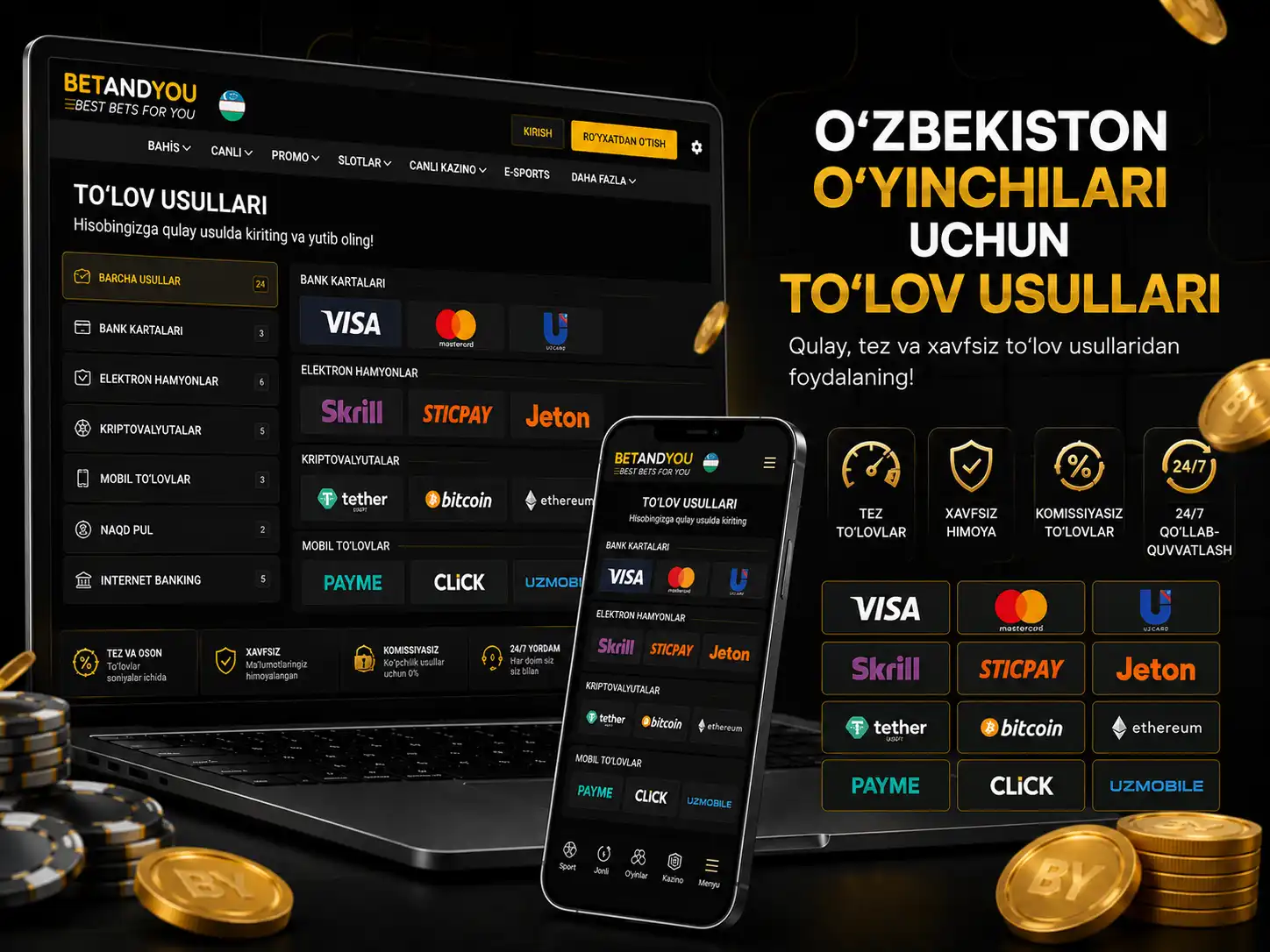 O‘zbekistonlik o‘yinchilar uchun Betandyou to‘lov usullari